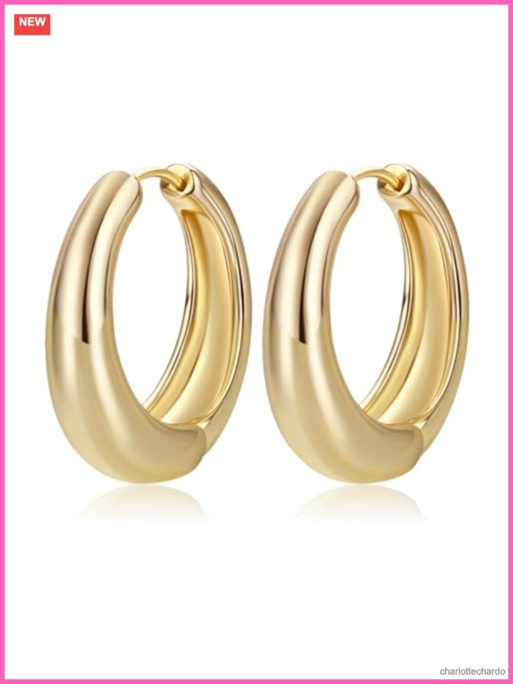 14K Gold Plated Hoop Earrings for Women 30MM Medium Thick Chunky Hoops Non